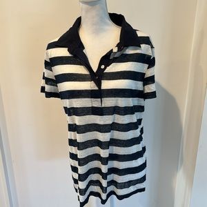 Sheer navy and cream striped linen Tory Burch polo